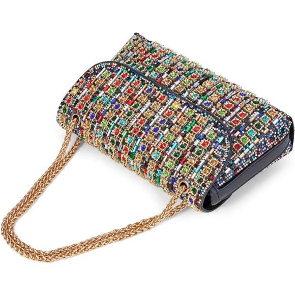 Sparkly Rhinestones Clutch Purses Crossbody Bag with Chain for Wedding Party - Picture 9 of 11